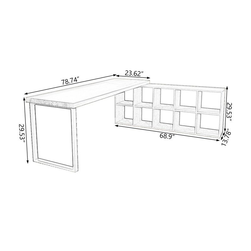 Bureaux en bois massif en L Burlywood, H 29,53 po x l 78,74 po x P 23,62 po, Retour à droite