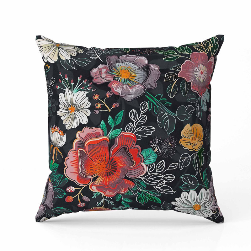 Coussin Starlight, Carré 26 po, Noir / vert / rouge / gris