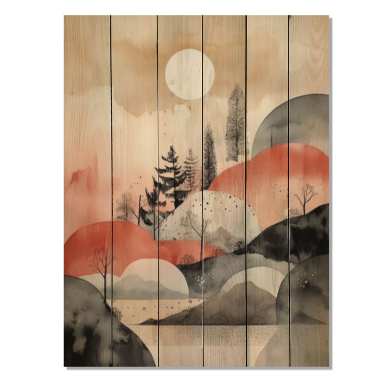 Minimalisme scandinave paysage I - impression de paysage scandinave sur bois de pin naturel, H 20 po x l 10 po x P 0,78 po