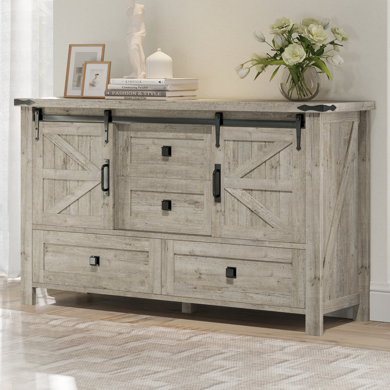 48" W Farmhouse Dressers With 2 Sliding Barn Doors, Gray, Gray