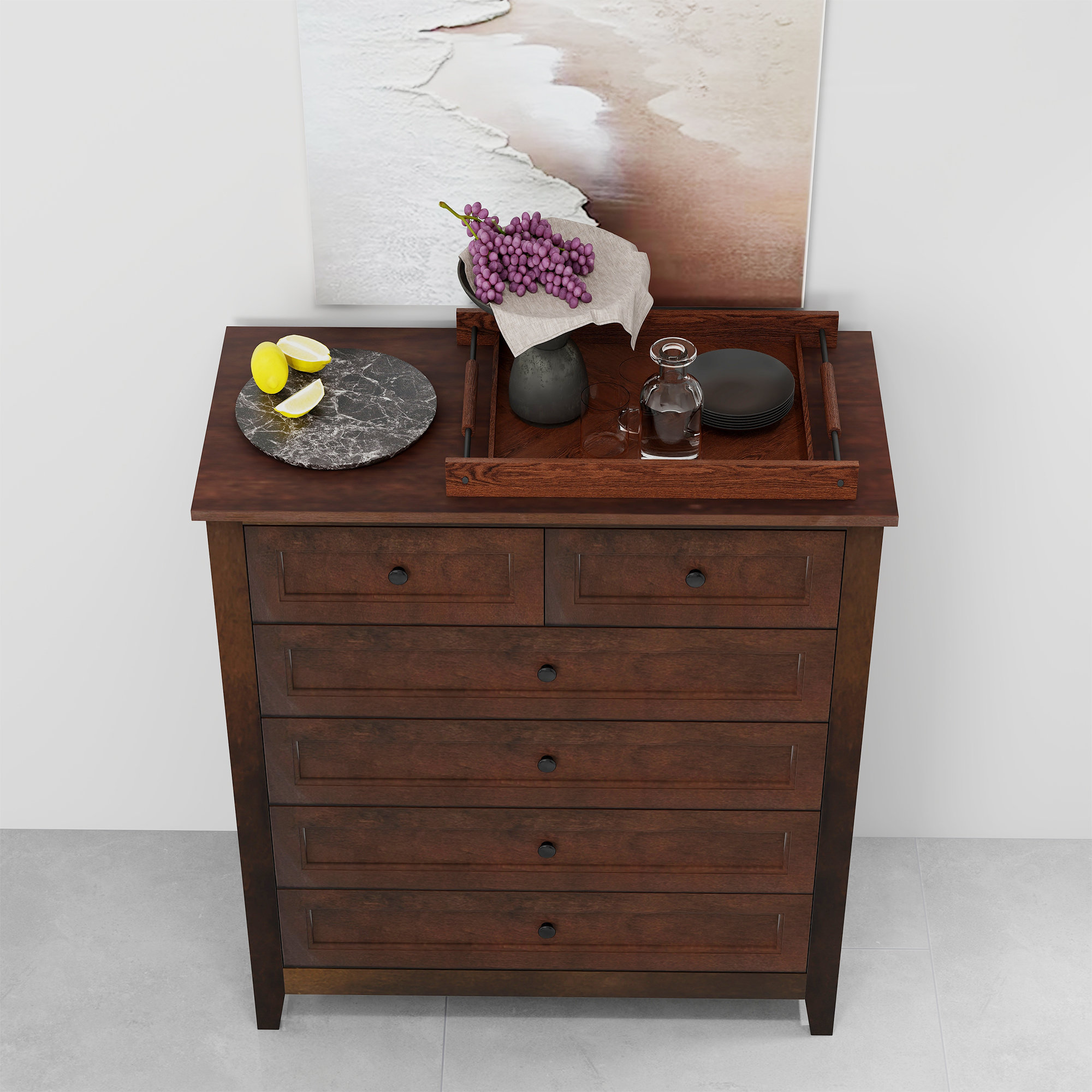 Red Barrel Studio® Anestassia 6 - Drawer Dresser,Tall Dresser 6 Drawer,Retro Dresser of Bedroom ...