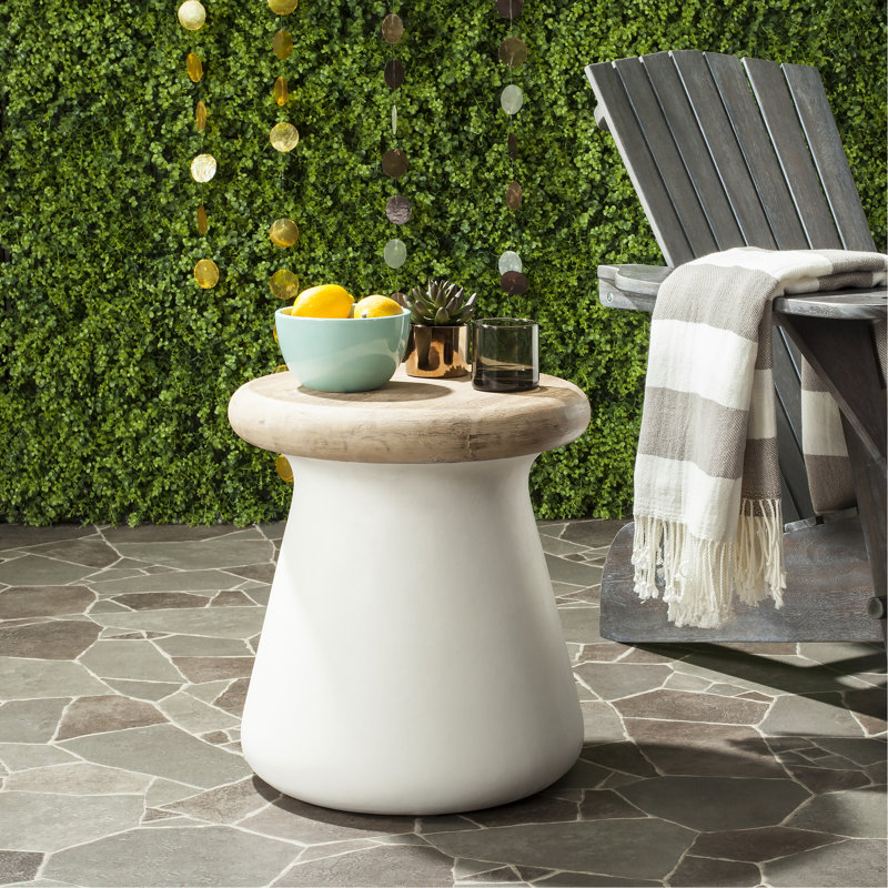 Kaziya Solid Wood Top End Table, Ivory