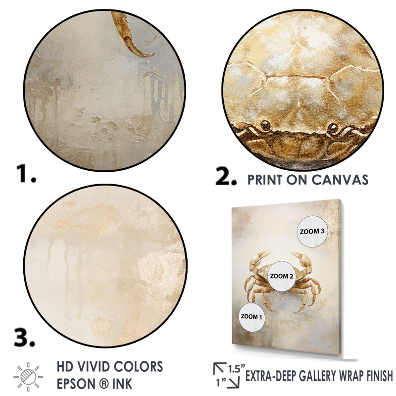 Minimalisme crabe, peinture III sur toile, Cadre flottant blanc, H 44 po x l 34 po x P 1,5 po