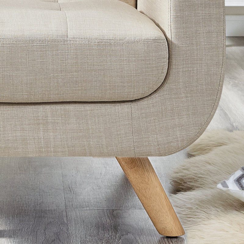 Chaise d'appoint à pieds en bois massif, fauteuil rembourré en lin à haut dossier - Canapé simple moderne pour la lecture dans le salon