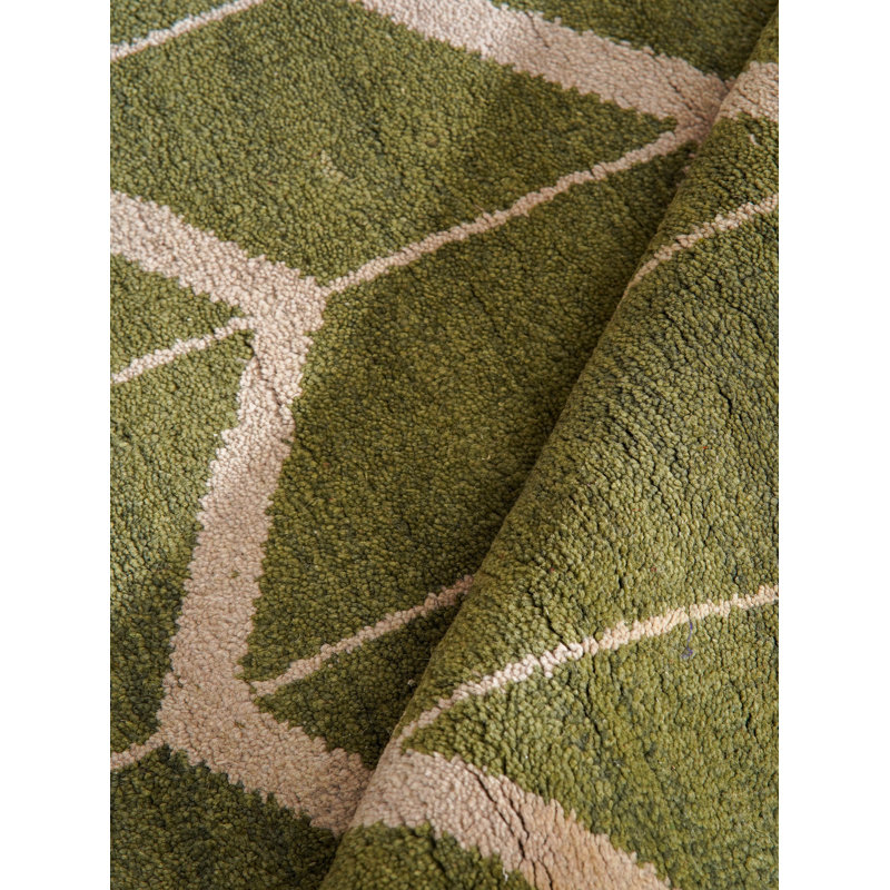 Vert | Tapis d'intérieur beige géométrique en laine noué à la main, Rectangle 9 pi x 12 pi