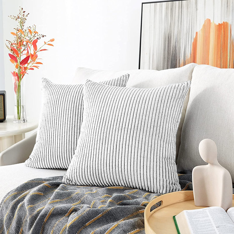 Swipe Stripe Velvet Cushion Covers - Set of 2, White