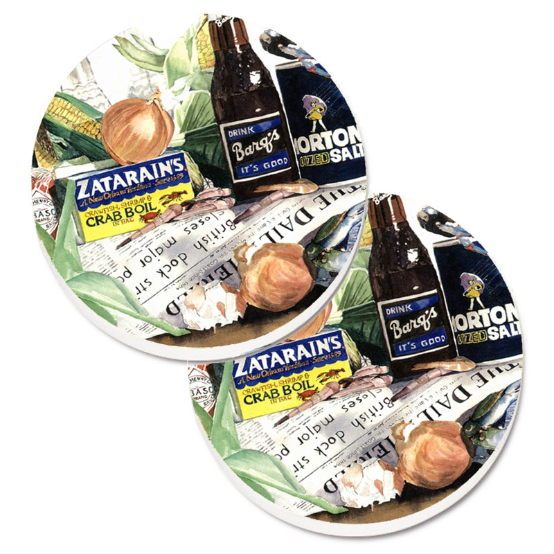 Ceramic Round 2 Piece Car Coaster Set