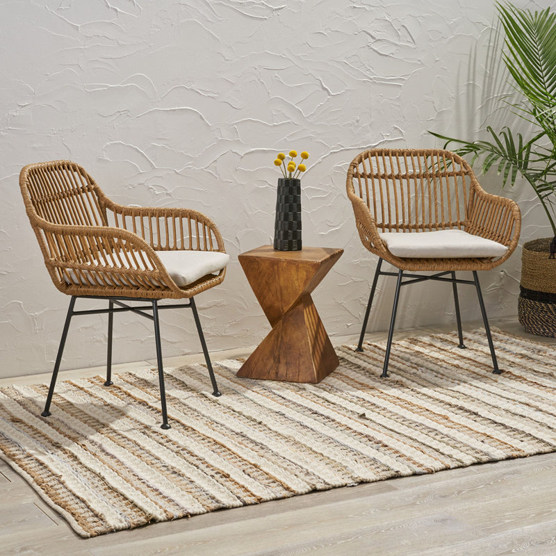 Chaise de patio avec coussins (ensemble de 2), Coussin beige / structure brune