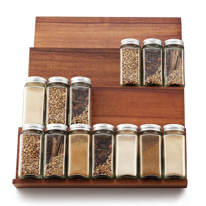 Rangement à épices en bois pour armoire Acacia, Ensemble de 4