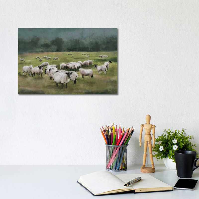 Moody Sheepscape, 8" H x 12" W x 0.75" D, Wrapped Canvas, No Mat