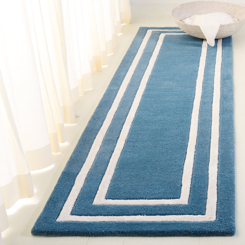 Laine touffetée à la main Lauren Ralph Lauren 6953; Tapis géométrique en viscose bleu clair / ivoire