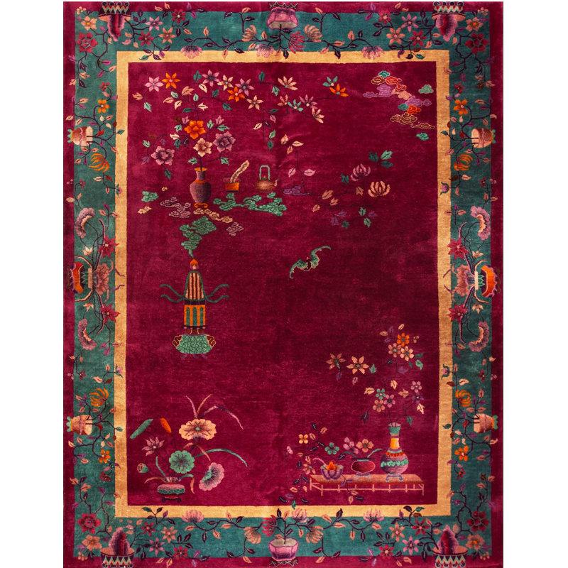 Tapis mauve antique en laine Art déco