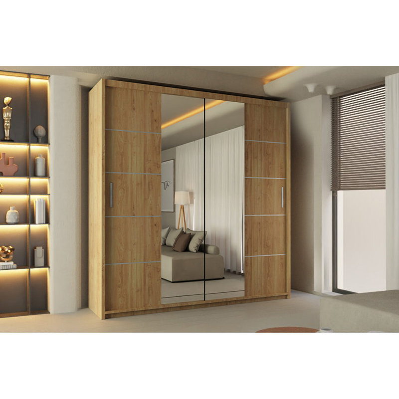 Higham 2 Door Manufactured Wood Wardrobe, Oak, 217cm H x 120cm W x 62cm D