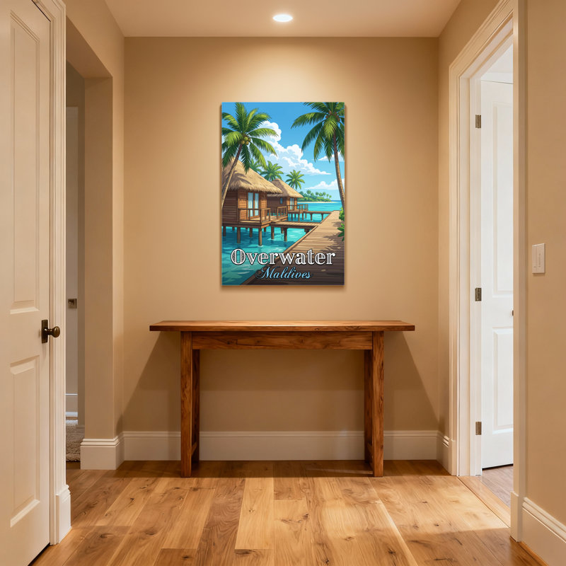 Scène de bord de mer tropicale, H 20 po x l 30 po, Toile tendue, Ne s’applique pas