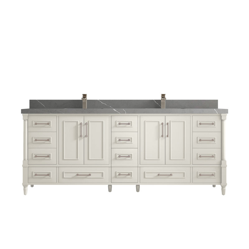 Ensemble de meuble-lavabo double 84 po Aberdeen, Gris Piatra, Albâtre