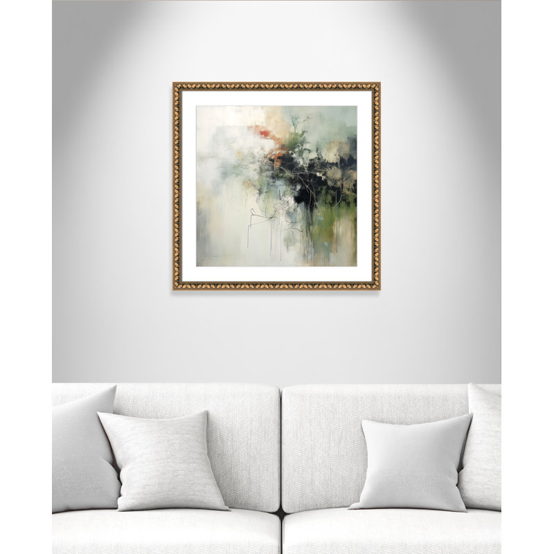 «Green Abstraction I Print» par Irena Orlov, L 28,5 po x H 28,5 po, Imprimé mat, Perles de feuilles dorées