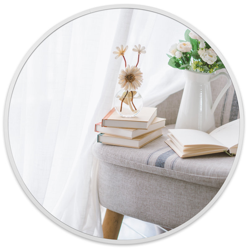Miroir rond moderne en aluminium, Blanc, 20 po x 20 po