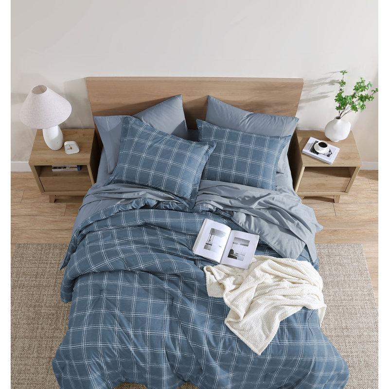 Navy Full Reversible Microfiber Down Alternative Bed-In-A-Bag Set