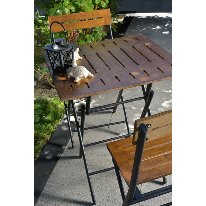Latoria 2 - Person Metal Patio Dining Set with Square Table, Walnut