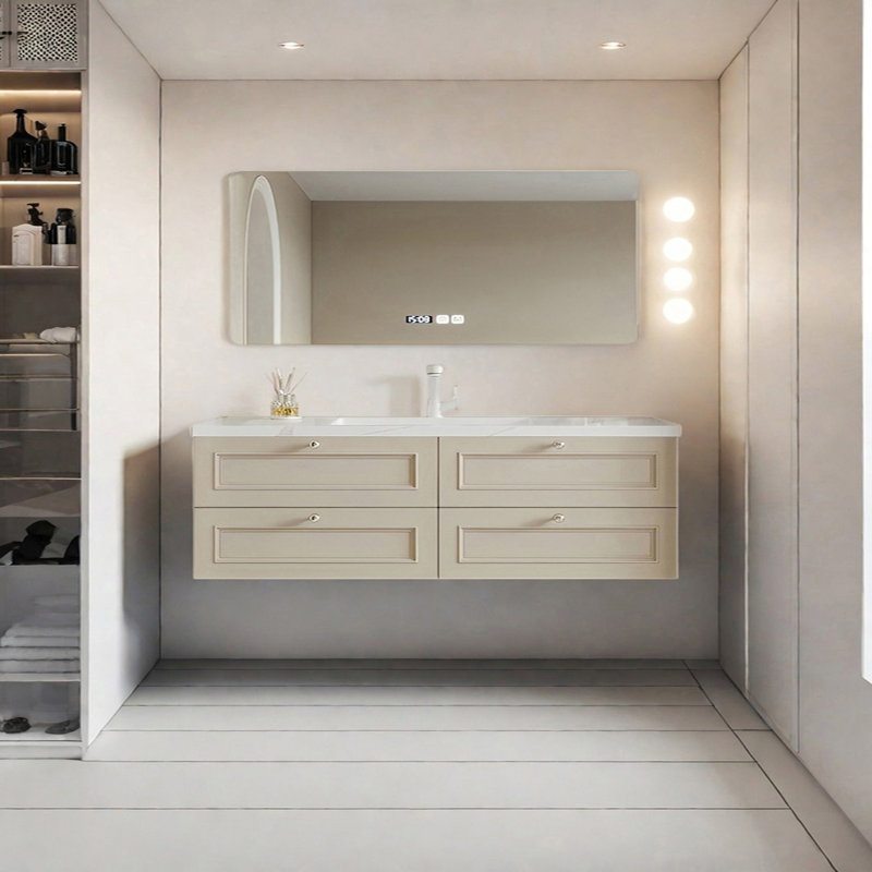 Armoire de salle de bain crème, 67", Beige