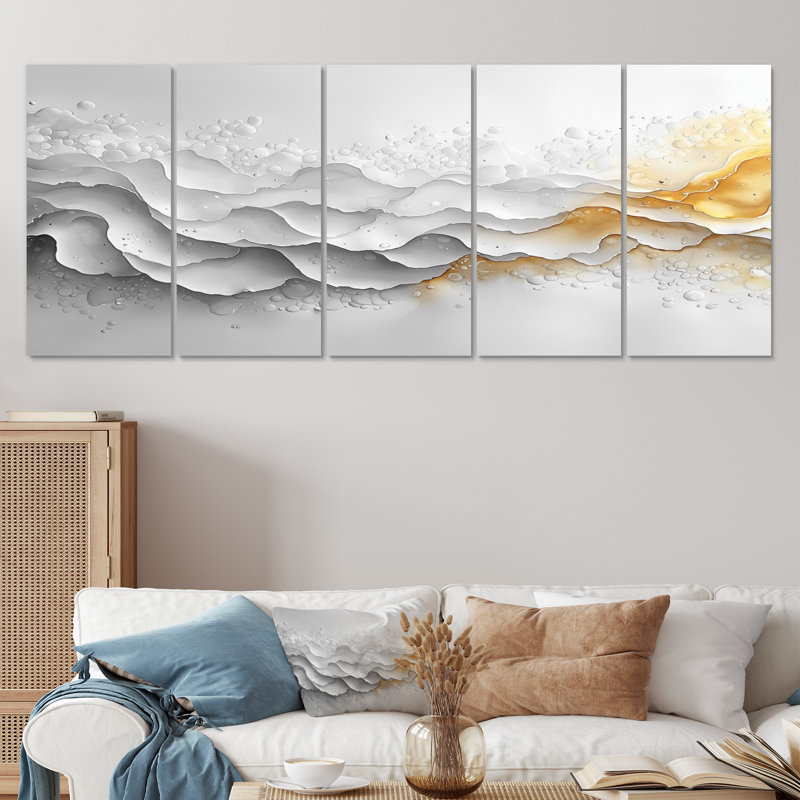 Aurore blanche blanche, vague du temps III - Constructivisme, art mural - ensemble d'art mural moderne, H 32 po x l 80 po, 5