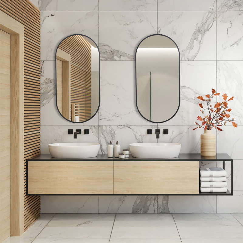 Metal Framed Oval Wall Mirror, 40" x 20"