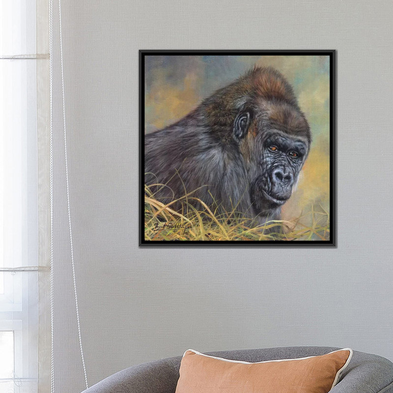 « gorilla », impression sur toile, H 18 po x l 18 po x P 1,5 po, Toile avec cadre noir, Pas de tapis