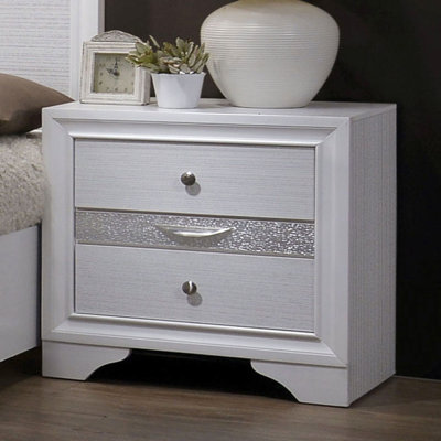 Table de chevet 3 tiroirs en bois blanc - Décoration de chambre à coucher moderne avec table de chevet cachée en bois massif, compartiment de style contemporain
