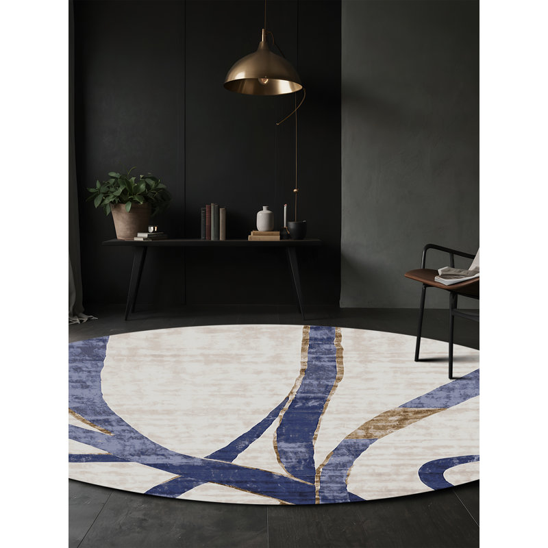 Tapis gris soyeux et moelleux, Rond 3 pi