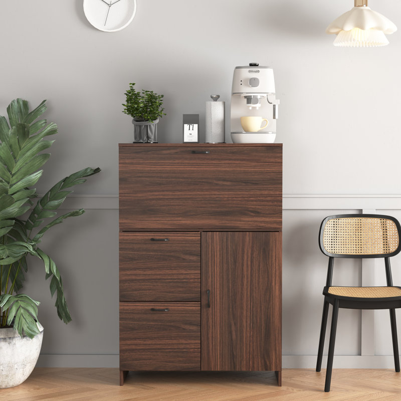 Space-saving Walnut Desk Cabinets For Compact Home Offices - Multifunctional Particle Board Design