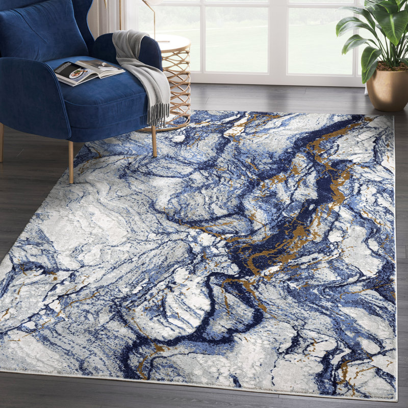 Blue and Gray Abstract 6' x 9' Area Rug