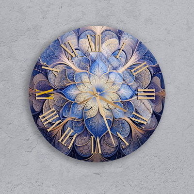 Bohemian Floral Mandala Tempered Glass Wall Clock, Silent Ticking