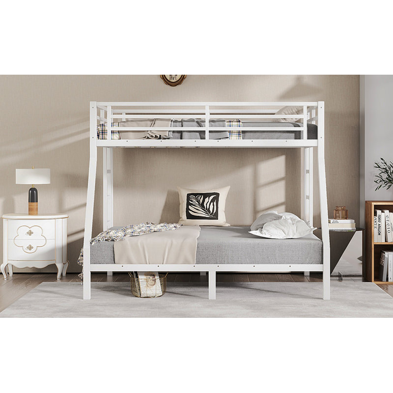 Lit superposé simple au-dessus de double en métal pour les adolescents et les adultes, peu encombrant / sans sommier tapissier, blanc