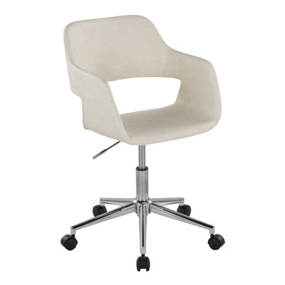 Chaise de travail contemporaine en métal chromé et similicuir crème
