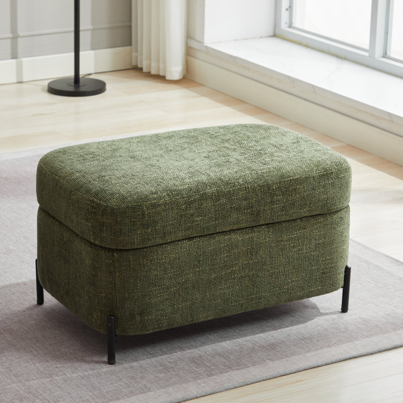 Bampton Upholstered Storage Ottoman, Green Chenille