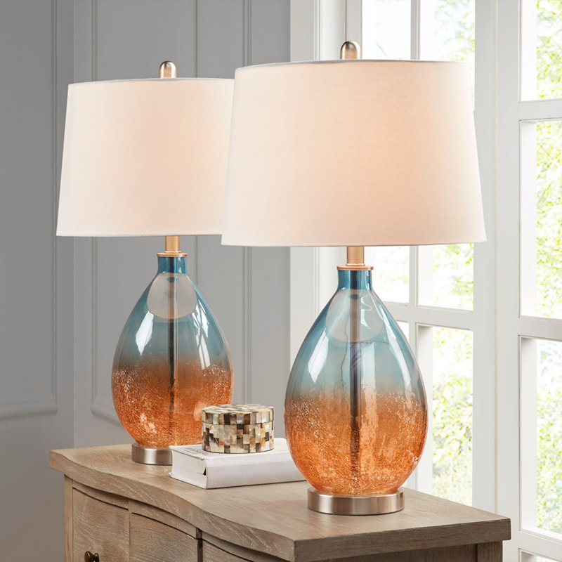 Cortina Ombre Glass Table Lamp, Set of 2, White, Blue