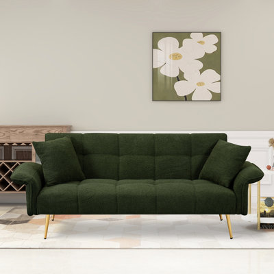 Emerence Modern 70" Teddy Velvet Sofa Soft Cushion Couch with Two Throw Pillows for Living Room and Office