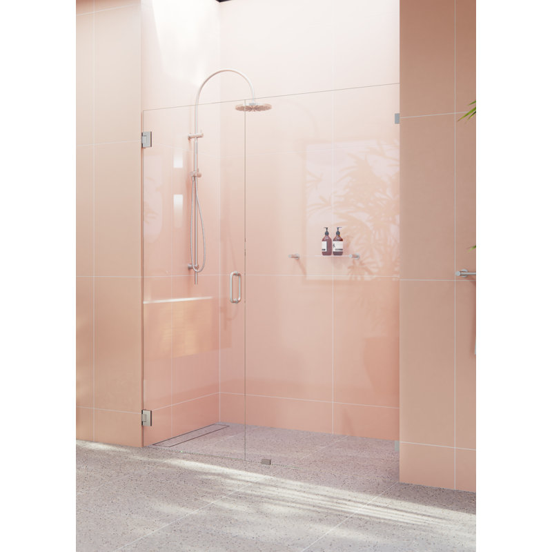 Illume 56.75 in. x 78 in. Fully Frameless Wall Hinge Shower Door, Brushed Nickel