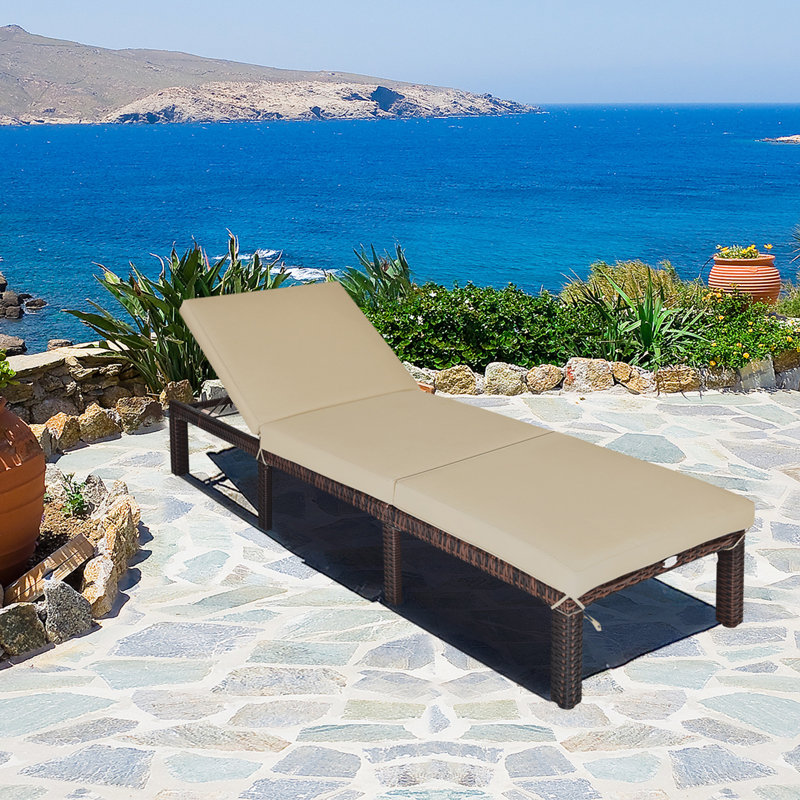 Outdoor Wicker Chaise Lounge , Cushion Included, Beige