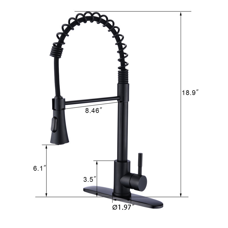 Matte Black Deck Plate Kitchen Sink Faucet - To Rust And Scratches, Pull Down Spray Head, 304 Stainless Steel Build Commercial Scratch Proof Surface, , Steel, 1.8Gpm Flow Rate