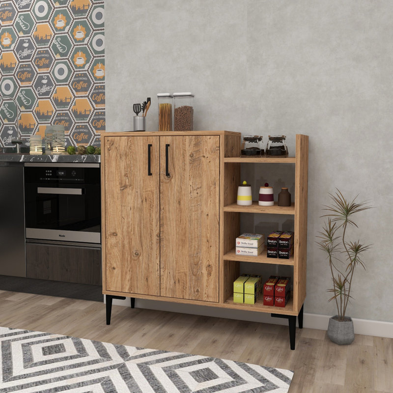 Rustic Multi-Purpose Cabinet, Atlantic Pine Finish, 35.4 x 35.6 x 11.6 inches | 100% Melamine Coated Particle Board, Thickness: 0.7 inches | Features Numerous Shelves & Wall-Mount Capability, Ideal for Storage & Organization