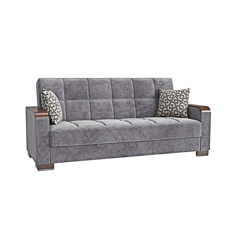 Canapé-lit rembourré convertible avec rangement, Microfibre grise