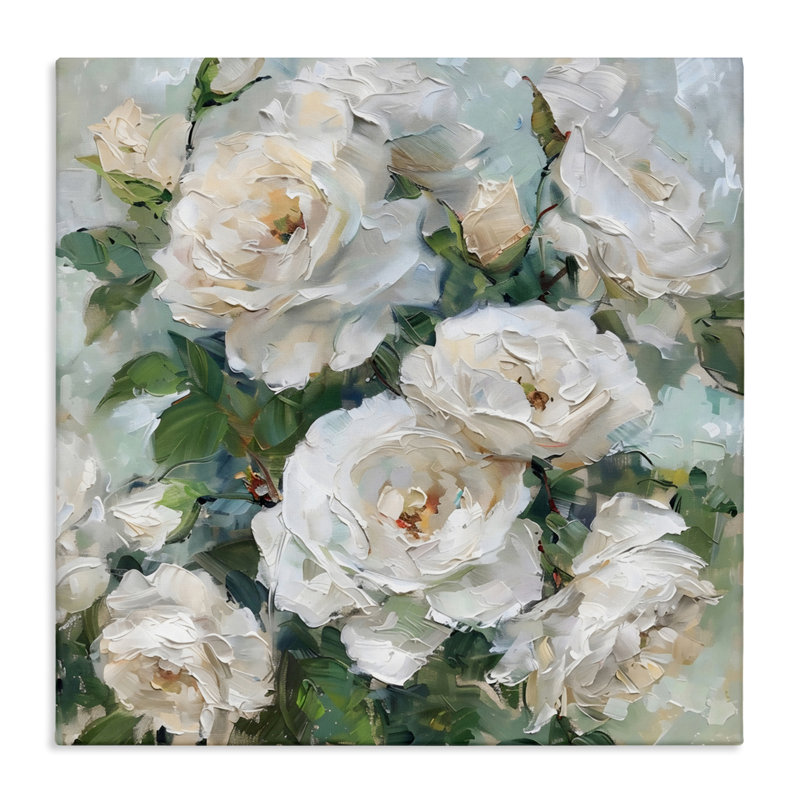 Toile de roses blanches enchantées, design par LSR Creative Studio, H 17 po x l 17 po