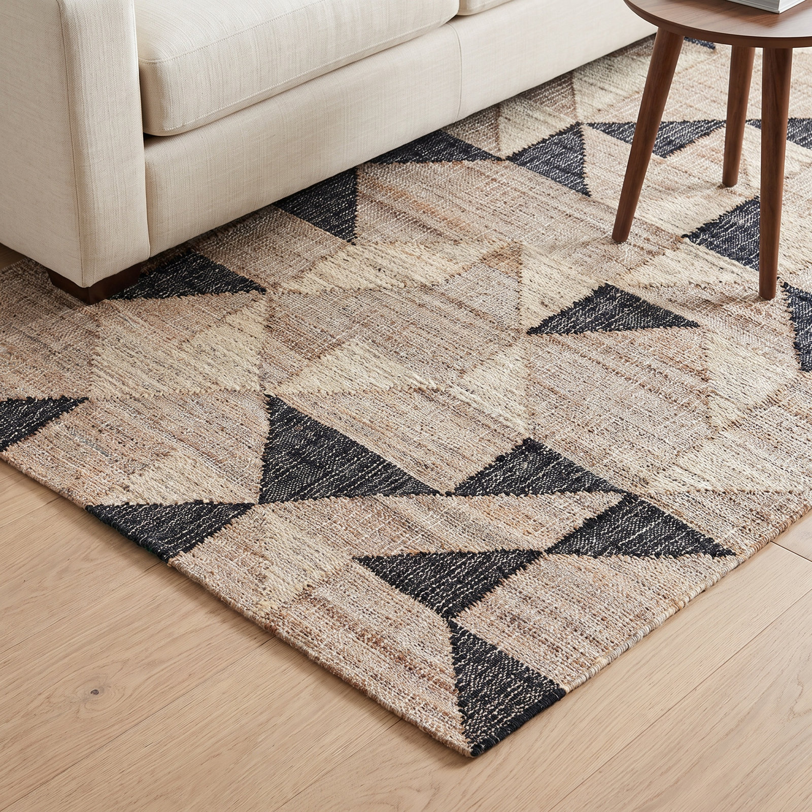 Solene Brown Charcoal Geometric Jute Rug, Rectangle 4' x 6'
