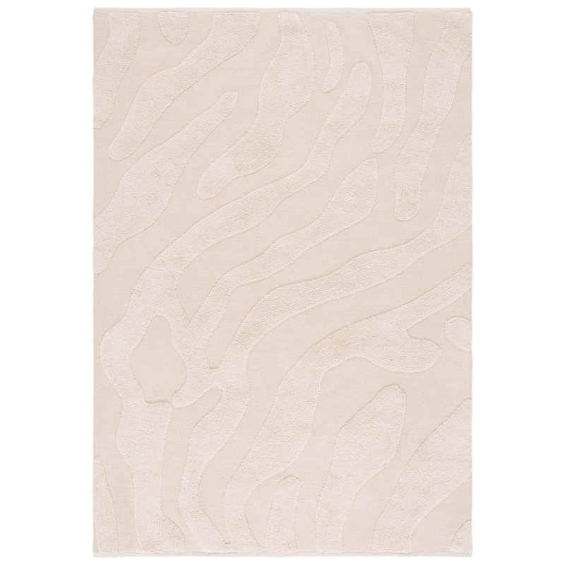 Tapis abstrait ivoire en coton fait à la main Moura, Carré 6 pi