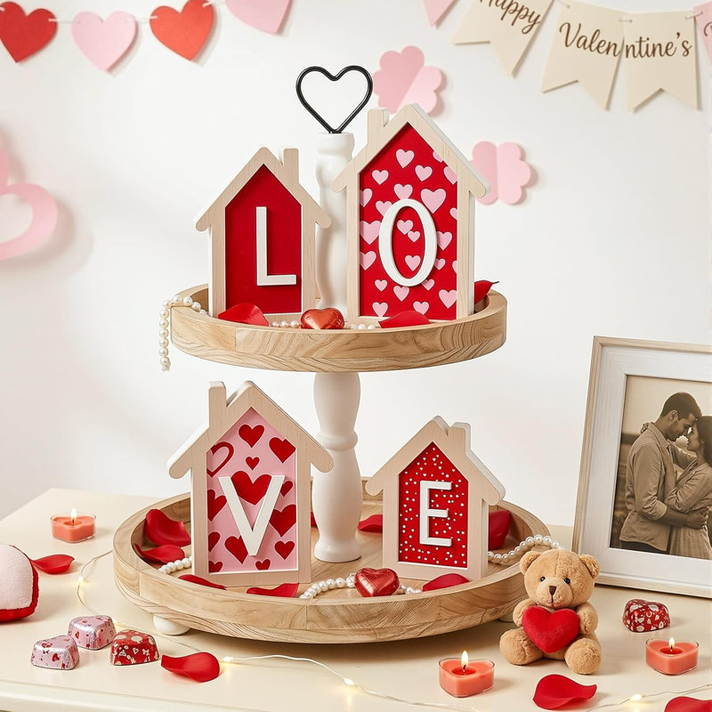 4 Pack 3D Design Wooden House Shape Sign