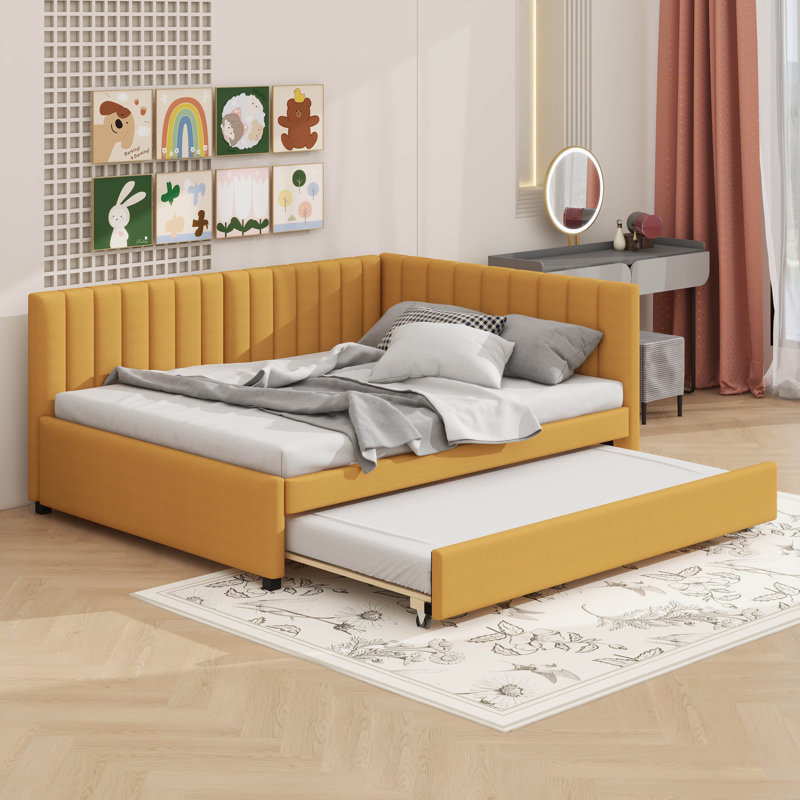 Full-Sized Daybed With Concealed Trundle Bed, Yellow
