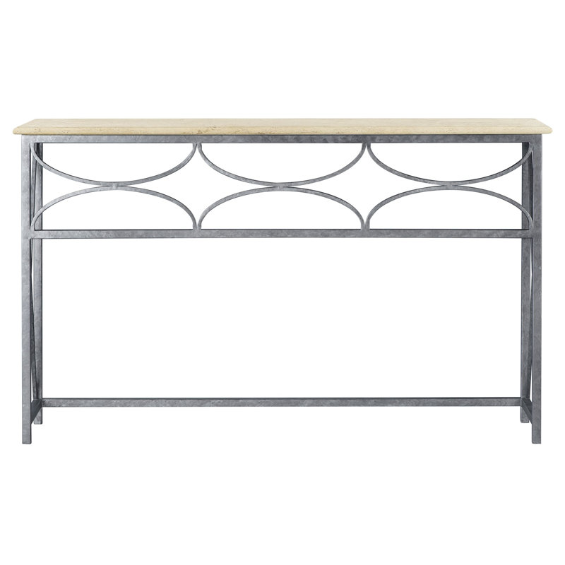 Diamond Console Table, Royal Silver, Lite Travertine