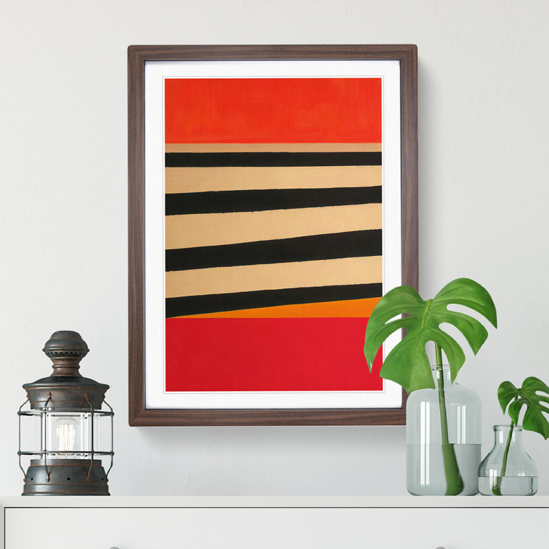 Retro Abstract Art No.2 - Wall Art, 36cm H x 27cm W, Walnut Framed, White