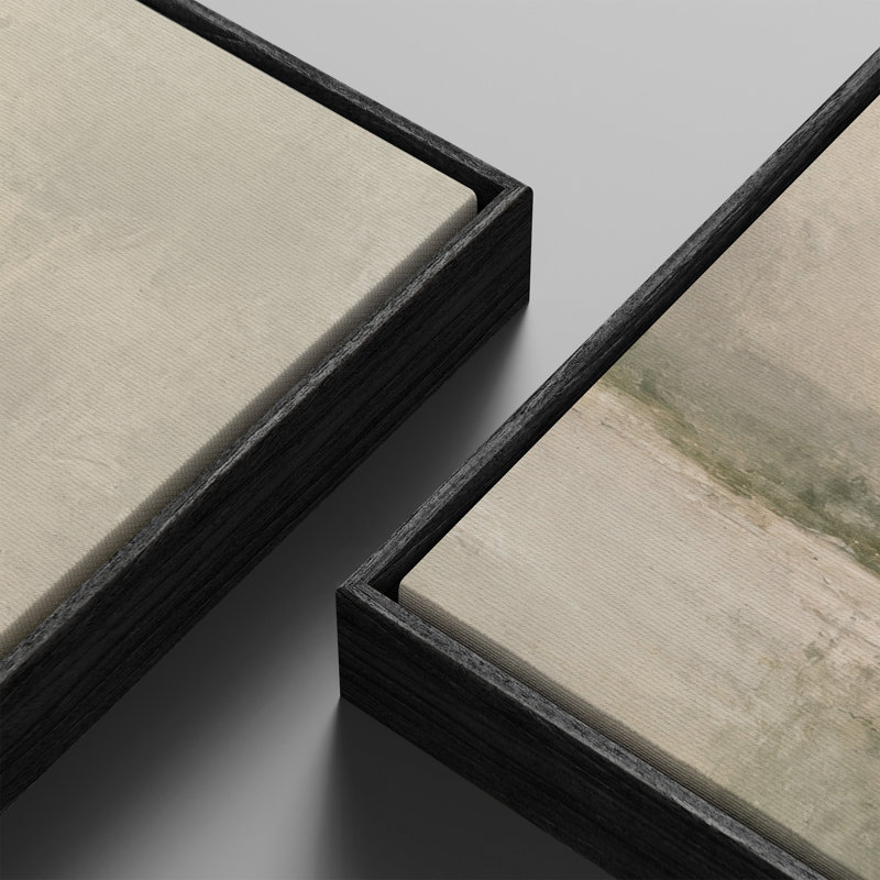 Paysage de lac brumeux vert sauge – Ensemble de 2 impressions d'art encadrées sur toile 60"x20"x2, 60"x30"x2, Cadre noir